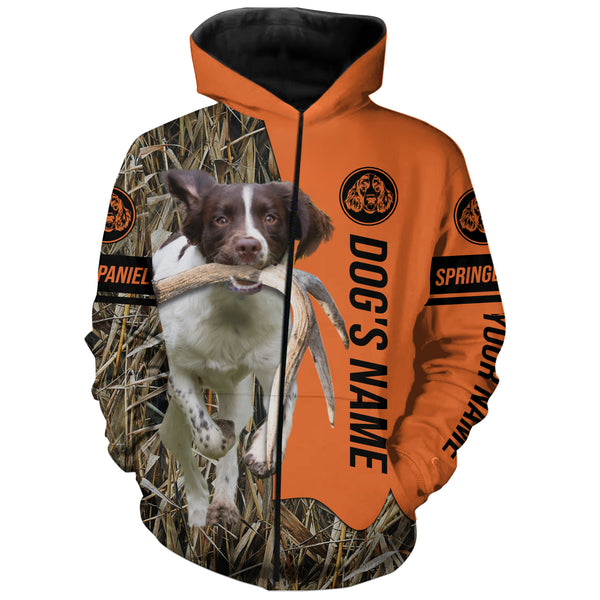 English Springer Spaniel Hunting Dog Customized Name Zip Up Hoodie Shirt FSD4079