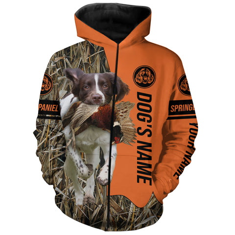 English Springer Spaniel Hunting Dog Customized Name Zip Up Hoodie Shirt FSD4079