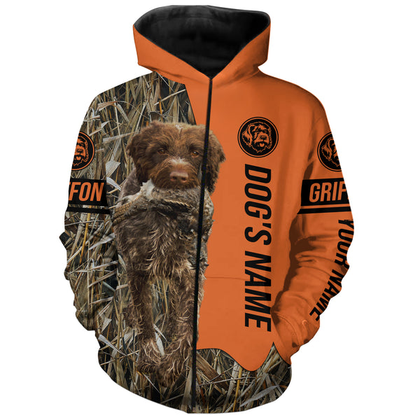 Wirehaired Pointing Griffon Hunting Dog Customized Name Zip Up Hoodie Shirt FSD4081