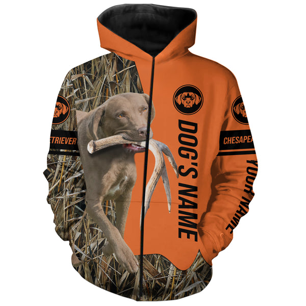 Chesapeake Bay Retriever Hunting Dog Customized Name Zip Up Hoodie Shirt FSD4083