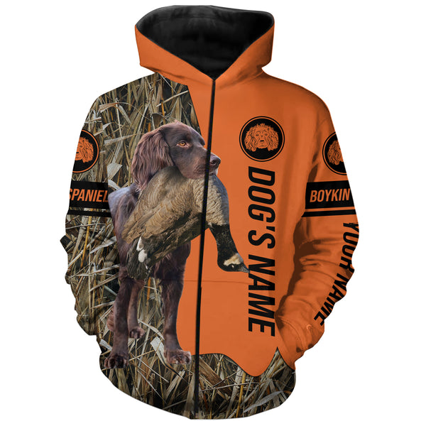 Boykin Spaniel Hunting Dog Customized Name Zip Up Hoodie Shirt for Hunters FSD4084