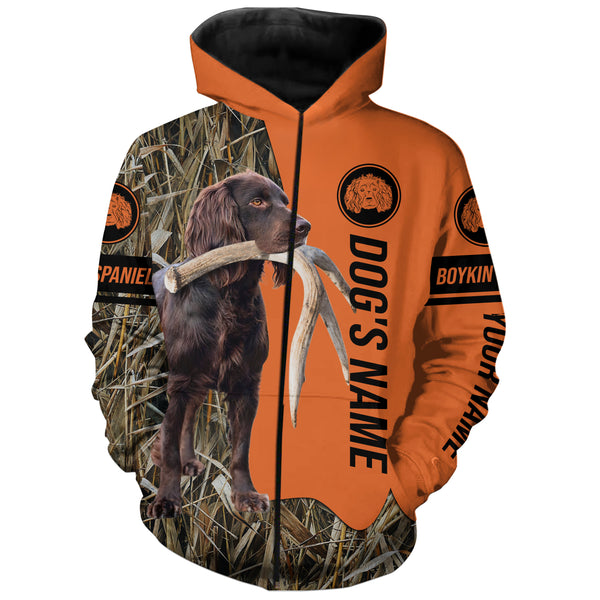 Boykin Spaniel Hunting Dog Customized Name Zip Up Hoodie Shirt for Hunters FSD4084