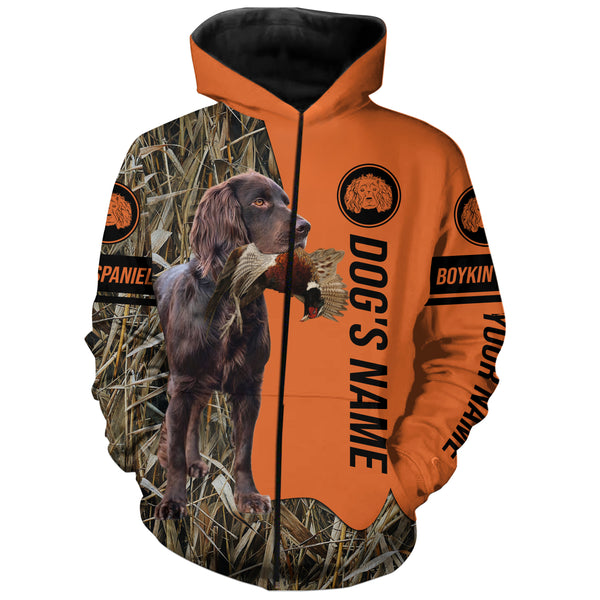 Boykin Spaniel Hunting Dog Customized Name Zip Up Hoodie Shirt for Hunters FSD4084