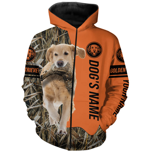 Golden Retriever Hunting Dog Customized Name Zip Up Hoodie Shirt for Hunters FSD4085