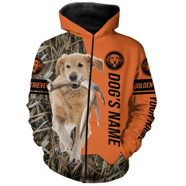 Golden Retriever Hunting Dog Customized Name Zip Up Hoodie Shirt for Hunters FSD4085