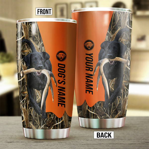 Black Labrador Retriever Birds & Deer shed Hunting Dog Custom name Stainless Steel Tumbler Cup FSD4284