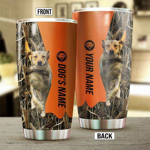 Yellow Labrador Retriever Birds & Deer shed Hunting Dog Custom name Stainless Steel Tumbler Cup FSD4287