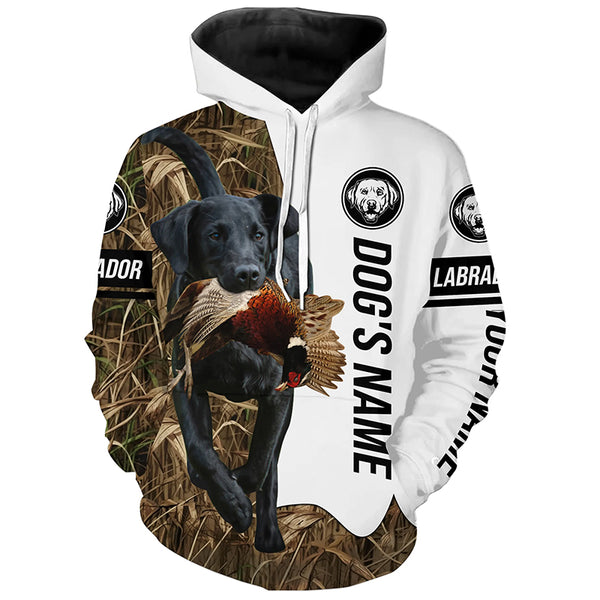 Pheasant Hunting with Labrador Retriever Dog Custom Name Camo Full Printing Shirts, Black Lab Hunting Partner FSD2653