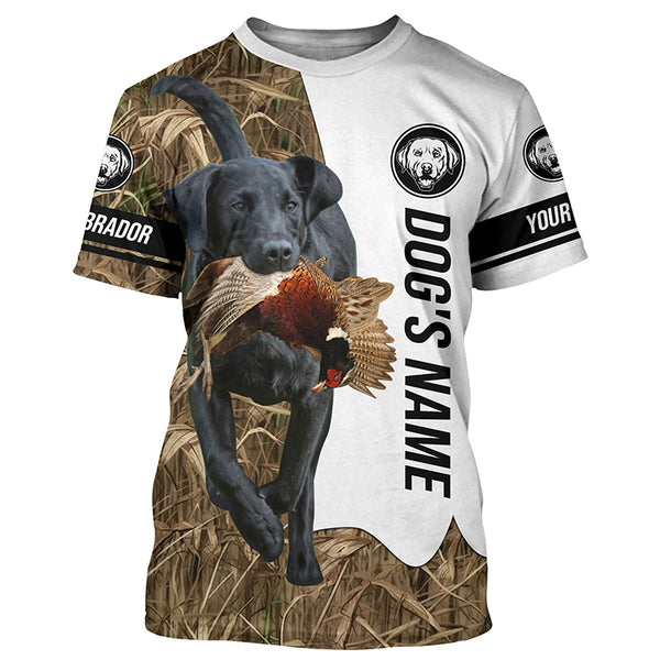 Pheasant Hunting with Labrador Retriever Dog Custom Name Camo Full Printing Shirts, Black Lab Hunting Partner FSD2653