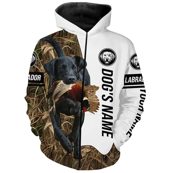 Pheasant Hunting with Labrador Retriever Dog Custom Name Camo Full Printing Shirts, Black Lab Hunting Partner FSD2653