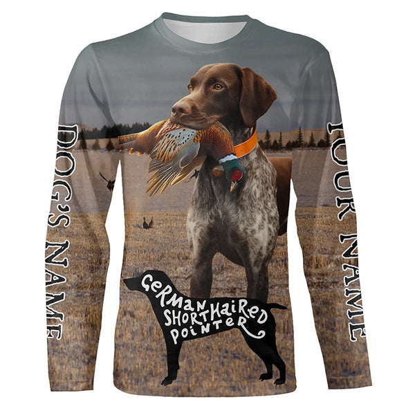 German Shorthaired Pointer Pheasant Hunting Dog Custom Name All over print Shirts, Hunting Gifts FSD4458