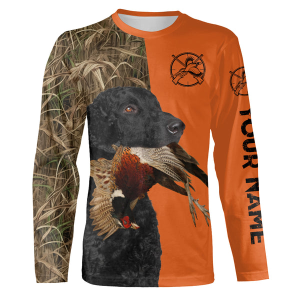 Curly Coated Retriever Duck Pheasant Hunting Dog  Customize name 3D All over print Long Sleeve Shirt FSD4176