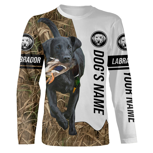 Duck Hunting with Labrador Retriever Dog Custom Name Camo Full Printing Shirts, Black Lab Hunting Partner FSD2654