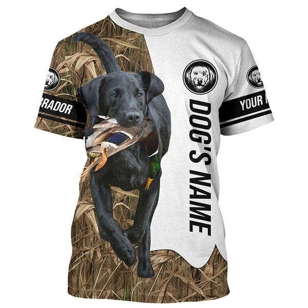 Duck Hunting with Labrador Retriever Dog Custom Name Camo Full Printing Shirts, Black Lab Hunting Partner FSD2654