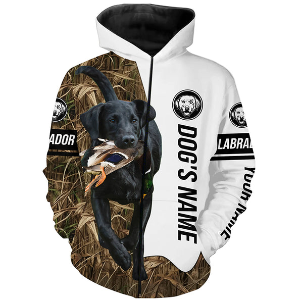 Duck Hunting with Labrador Retriever Dog Custom Name Camo Full Printing Shirts, Black Lab Hunting Partner FSD2654