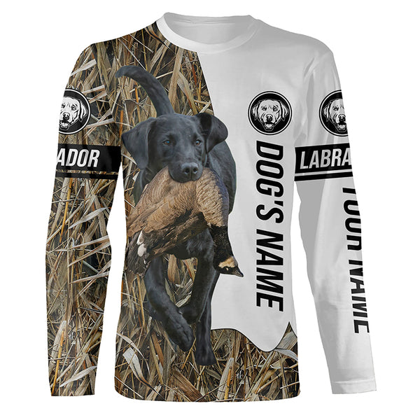 Goose Hunting with Black Labrador Retriever Dog Custom Name Camo Full Printing Shirts, Hoodie - Goose Hunting Gifts FSD2842