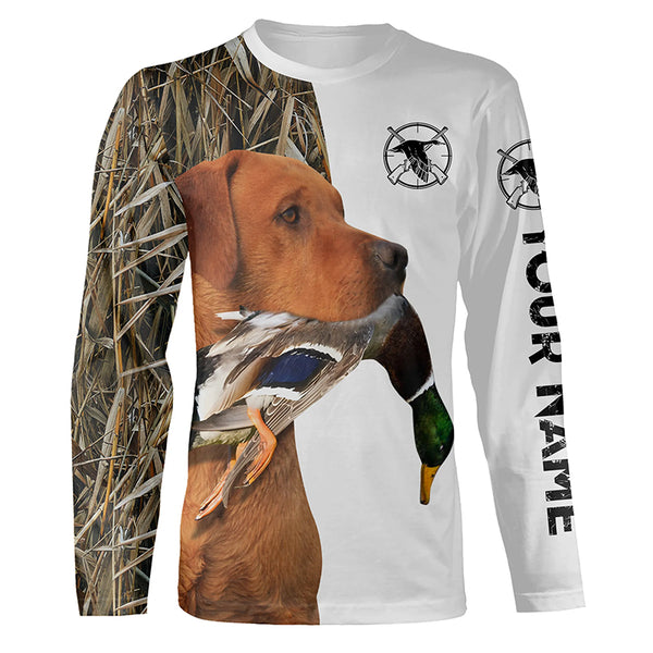 Duck Hunting With Dog Fox Red Labrador Custom Name 3D Full Printing Shirts For Men Women - Personalized Hunting Gifts FSD1888