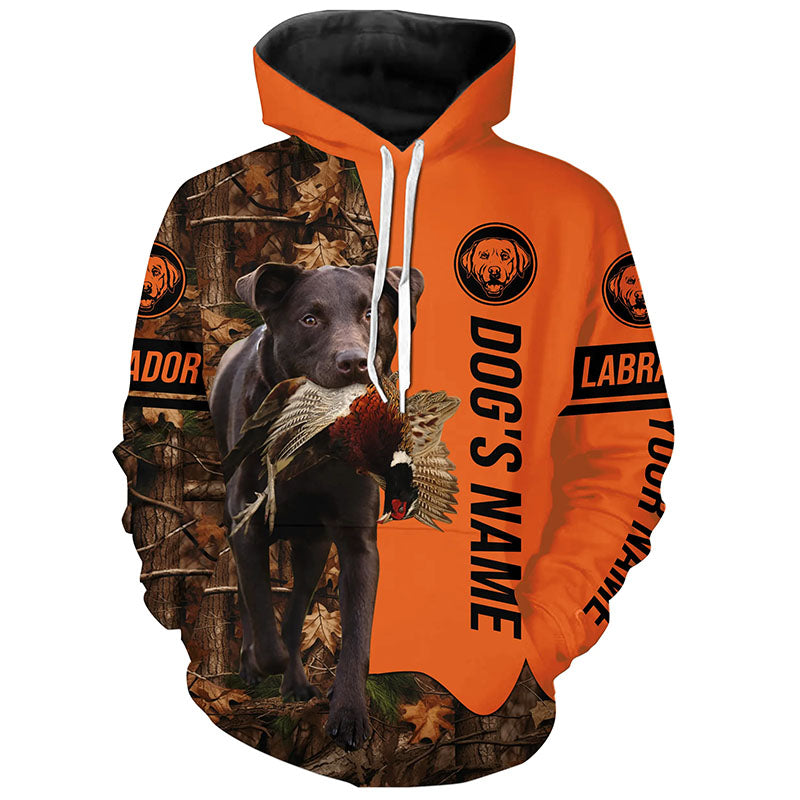 Pheasant Hunting with Dogs Chocolate Labs Customize Name Shirts for Bird Hunter, Labrador Retriever shirt FSD4029