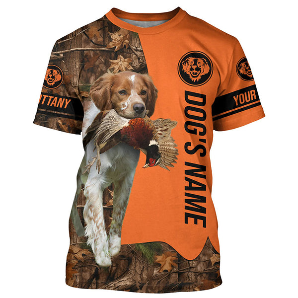 Pheasant Hunting with Dogs Brittany Customize Name Shirts for Bird Hunter, Brittany Spaniel shirt FSD4030