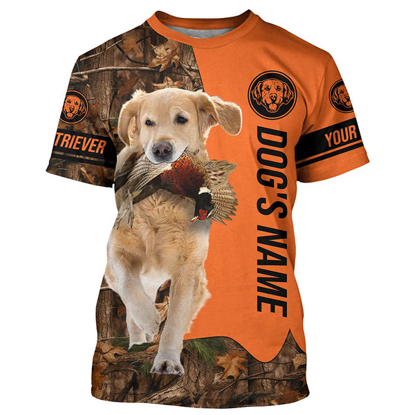 Pheasant Hunting with Dog Golden Retriever customize Name Shirts for Bird Hunter, Retriever shirt FSD4035