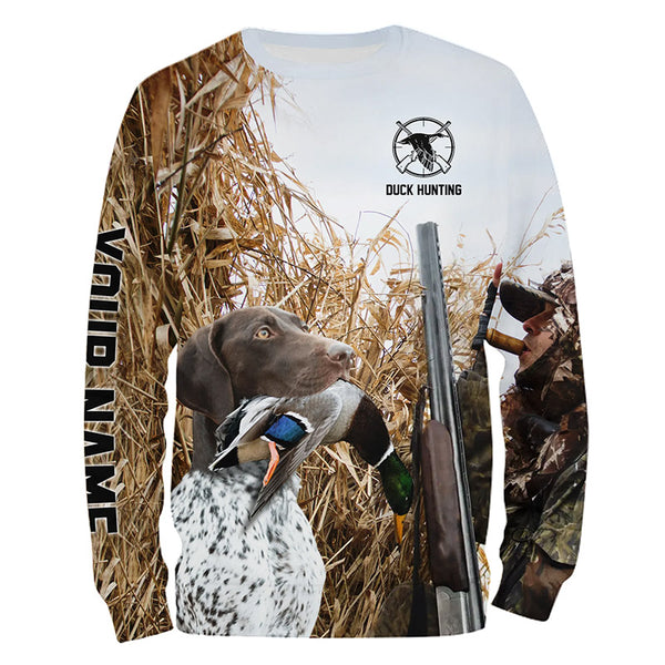 Duck hunting with Dog German Shorthaired Pointer Custom Name All over print Shirts, Duck hunting gifts FSD4299