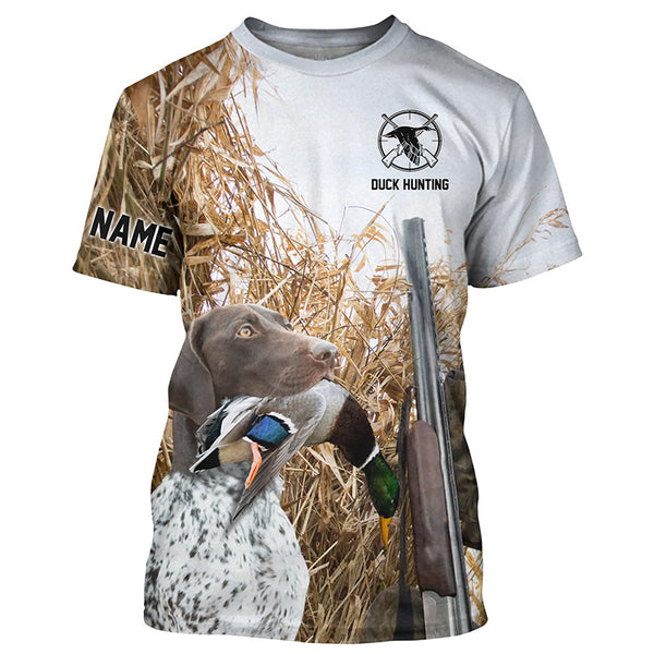 Duck hunting with Dog German Shorthaired Pointer Custom Name All over print Shirts, Duck hunting gifts FSD4299