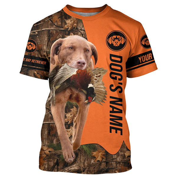 Pheasant Hunting with Dog Chesapeake Bay Retriever Customize Name Shirts for Bird Hunter FSD4040