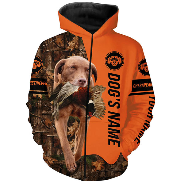 Pheasant Hunting with Dog Chesapeake Bay Retriever Customize Name Shirts for Bird Hunter FSD4040