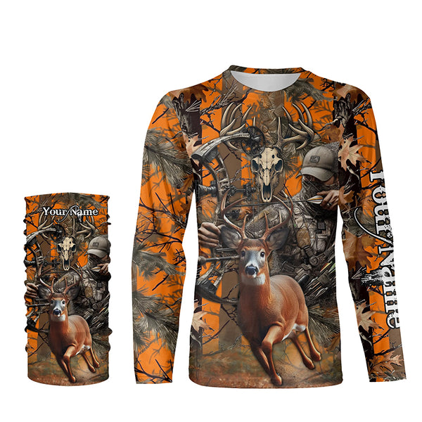 Deer Bow Hunting Orange camouflage Custom Name Shirts, Personalized Deer Hunting Clothes FSD352