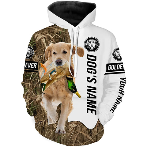 Duck Hunting with Light Golden Retriever Dog Custom Name Camo Full Printing Shirts, Hoodie FSD3587