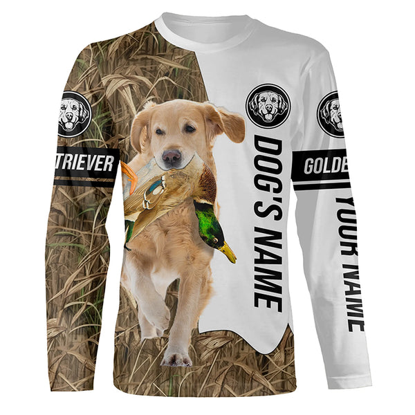 Duck Hunting with Light Golden Retriever Dog Custom Name Camo Full Printing Shirts, Hoodie FSD3587