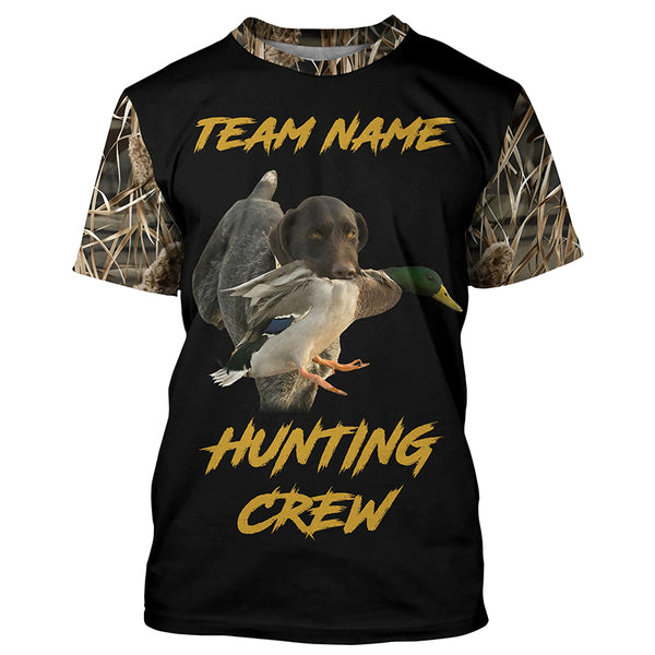 Duck Hunting Crew with Deutsch Drahthaar Dog Waterfowl Camo Shirts, Duck Hunting Shirts for Team FSD4535