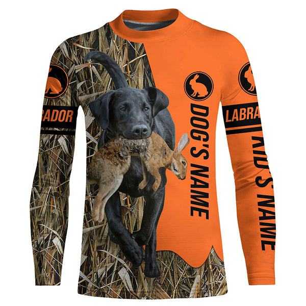 Rabbit Hunting with Dogs Black Labrador Retriever Customize Name Shirts, Black labs hunting dog shirt FSD3596