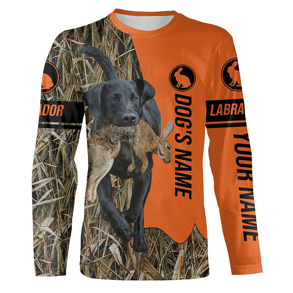 Rabbit Hunting with Dogs Black Labrador Retriever Customize Name Shirts, Black labs hunting dog shirt FSD3596