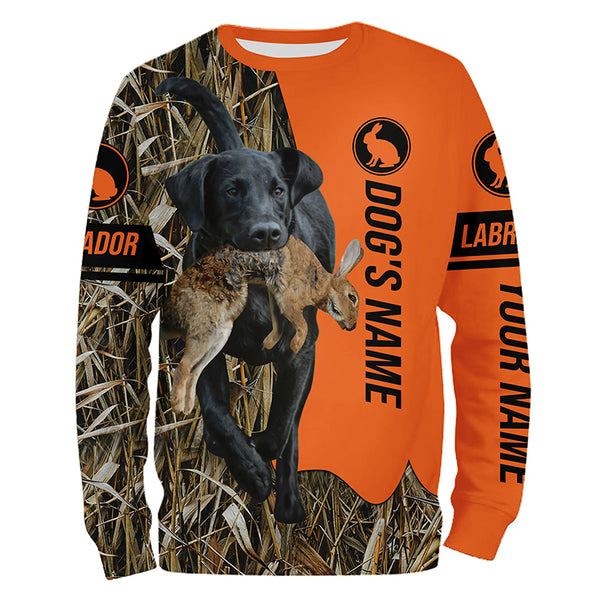 Rabbit Hunting with Dogs Black Labrador Retriever Customize Name Shirts, Black labs hunting dog shirt FSD3596