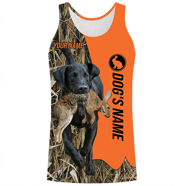 Rabbit Hunting with Dogs Black Labrador Retriever Customize Name Shirts, Black labs hunting dog shirt FSD3596