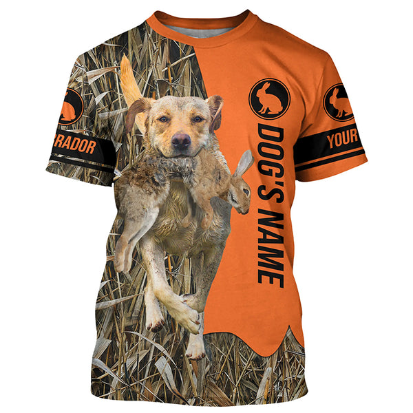 Rabbit Hunting with Dogs Yellow Labrador Retriever Customize Name Shirts, Rabbit hunting gift FSD3597