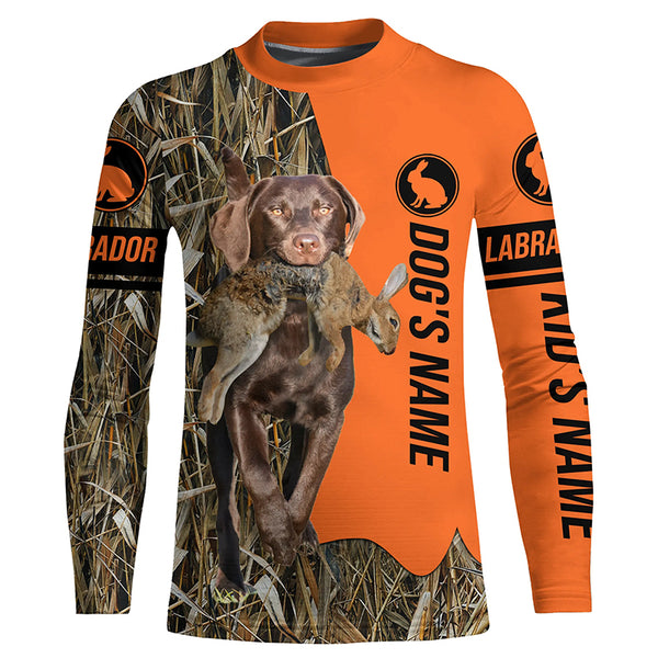 Rabbit Hunting with Dogs Chocolate Labrador Retriever Customize Name Shirts, Rabbit hunting gift FSD3598