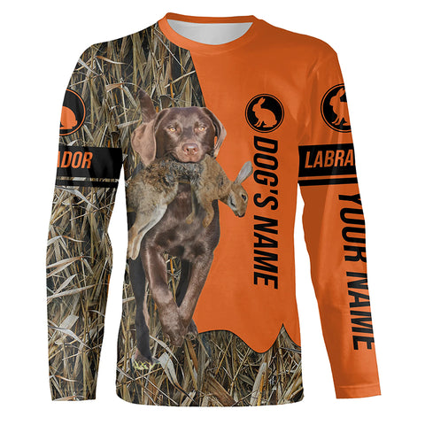 Rabbit Hunting with Dogs Chocolate Labrador Retriever Customize Name Shirts, Rabbit hunting gift FSD3598