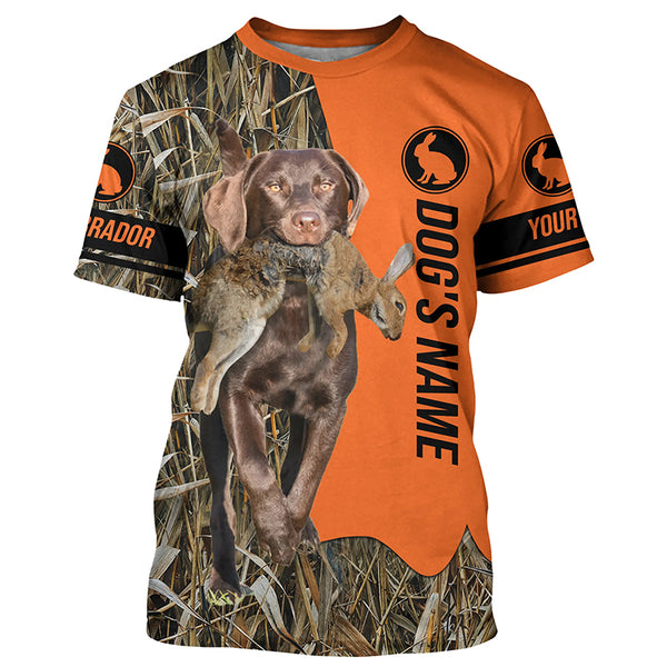 Rabbit Hunting with Dogs Chocolate Labrador Retriever Customize Name Shirts, Rabbit hunting gift FSD3598