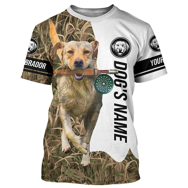 Dog with Fishing Rod Best water dogs yellow Lab custom Name UV protection Shirts, Fishing gift FSD3880