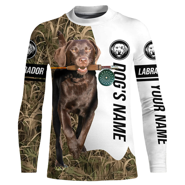 Dog with Fishing Rod Best water dogs chocolate Lab custom Name UV protection Shirts, Fishing gift FSD3881