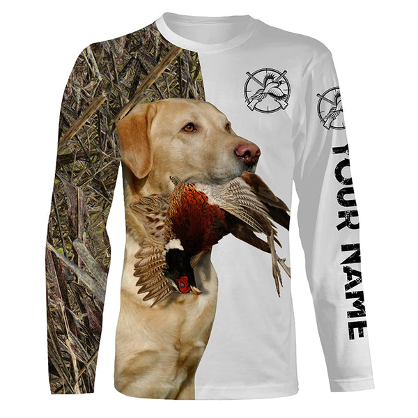 Pheasant Hunting With Dog Yellow Labrador Retriever Custom Name All Over Printed Shirts - Personalized Hunting Gifts FSD1908