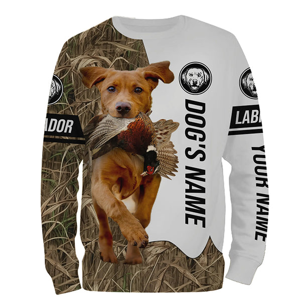 Pheasant Hunting with Fox Red Labrador Retriever Dog Custom Name Camo Full Printing Shirts, Fox Red Lab Hunting Dog FSD2678