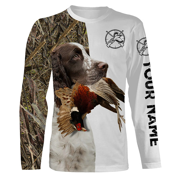 Pheasant Hunting With Dog English Springer Spaniel Custom Name All Over Printed Shirts - Personalized Hunting Gifts FSD1919