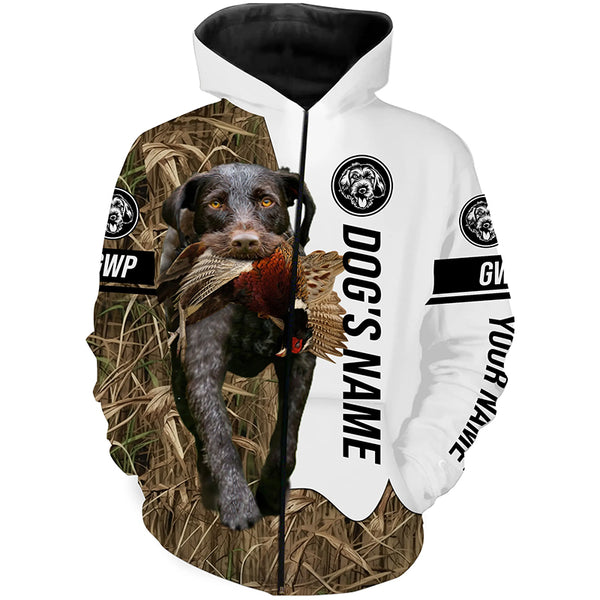 Pheasant Hunting with German Wirehaired Pointers GWP Custom Name Camo Full Printing Shirts, Hoodie FSD2687