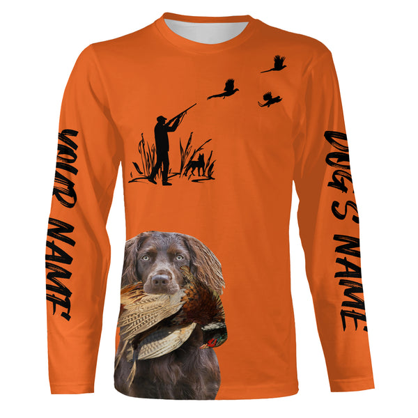 Pheasant Hunting with Dogs Orange Long Sleeve Shirts, Pheasant Hunting Clothing FSD4517