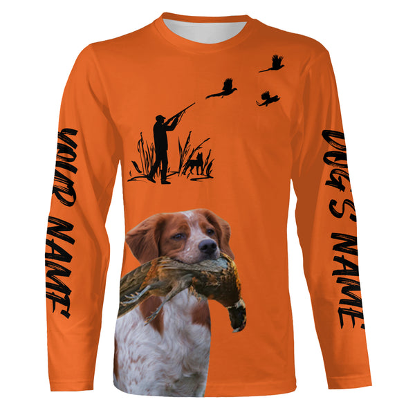 Pheasant Hunting with Dogs Orange Long Sleeve Shirts, Pheasant Hunting Clothing FSD4517