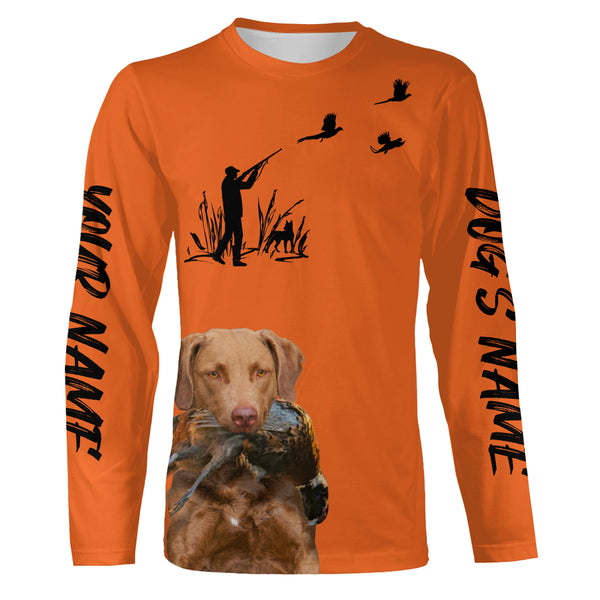 Pheasant Hunting with Dogs Orange Long Sleeve Shirts, Pheasant Hunting Clothing FSD4517