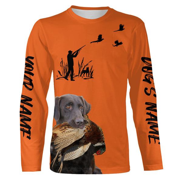 Pheasant Hunting with Dogs Orange Long Sleeve Shirts, Pheasant Hunting Clothing FSD4517